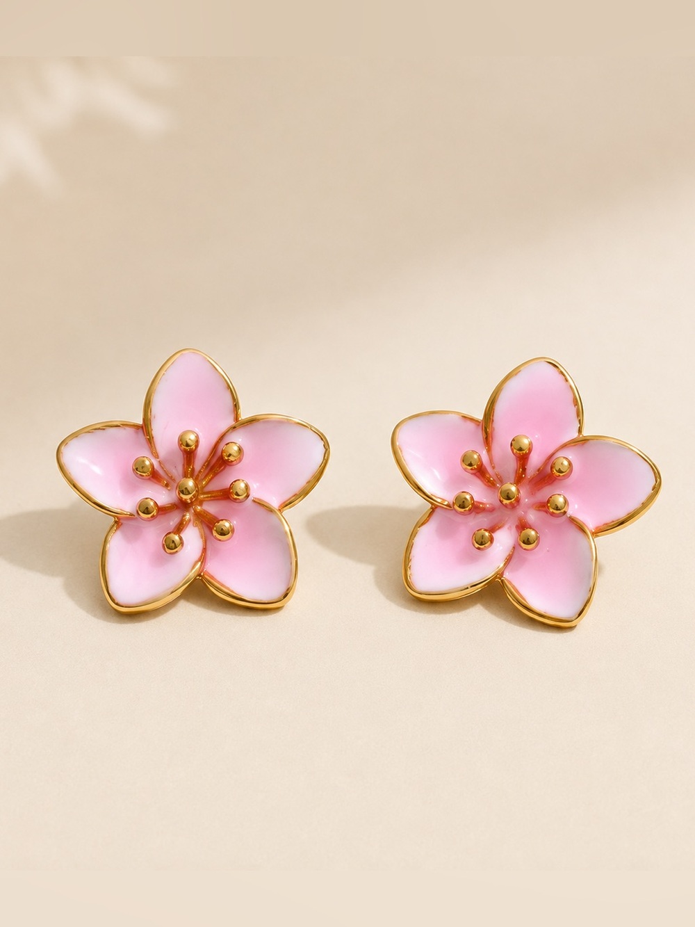 Pink Blossom Enamel Flower Stud Earrings